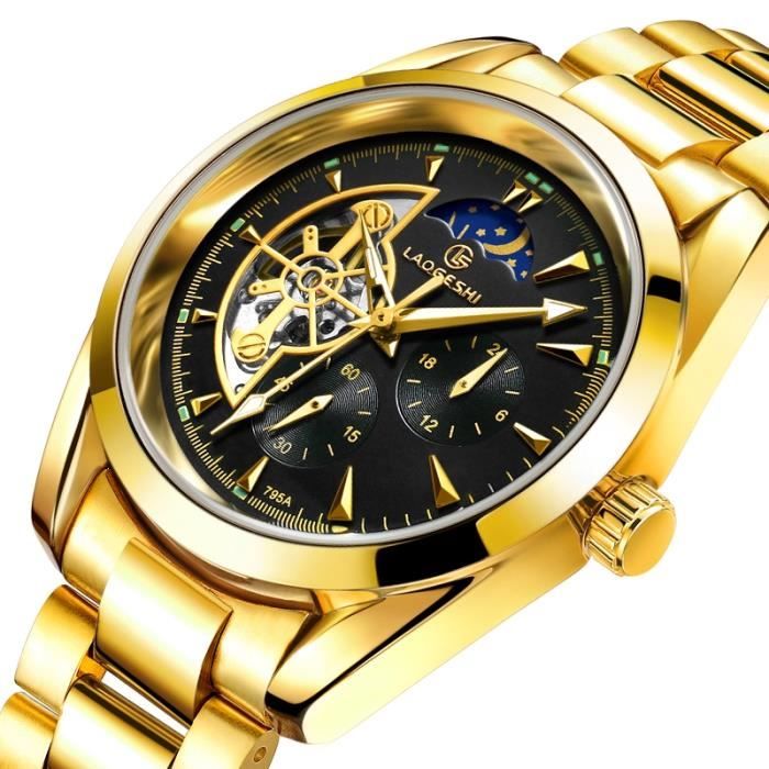 SHARPHY Montre Homme Mécanique Automatique Tourbillon Luminous Affichage Phase de lune Cadeau de Noël