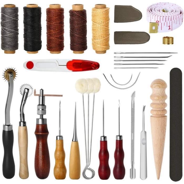 31 pcs Kit de couture en cuir trousse à outils d'artisanat en cuir