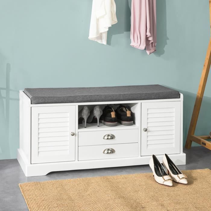 sobuy fsr71-w banc de rangement à chaussures avec coussin rembourré commode à bottes chaussures banquette meuble d'entrée