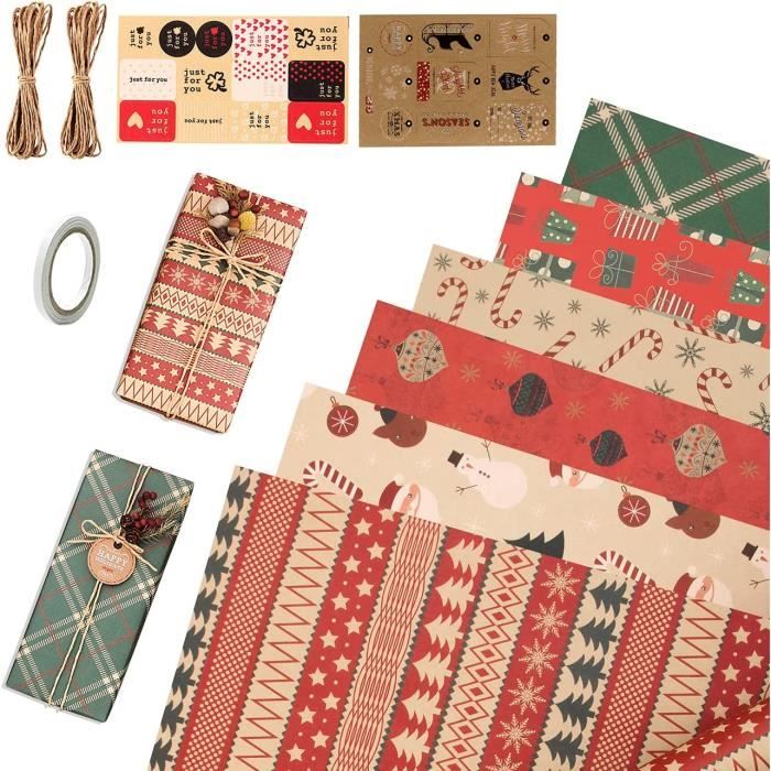 Papier Cadeau Noel Enfant Kraft,6 Feuilles De Papier D'emballage Cadeau
