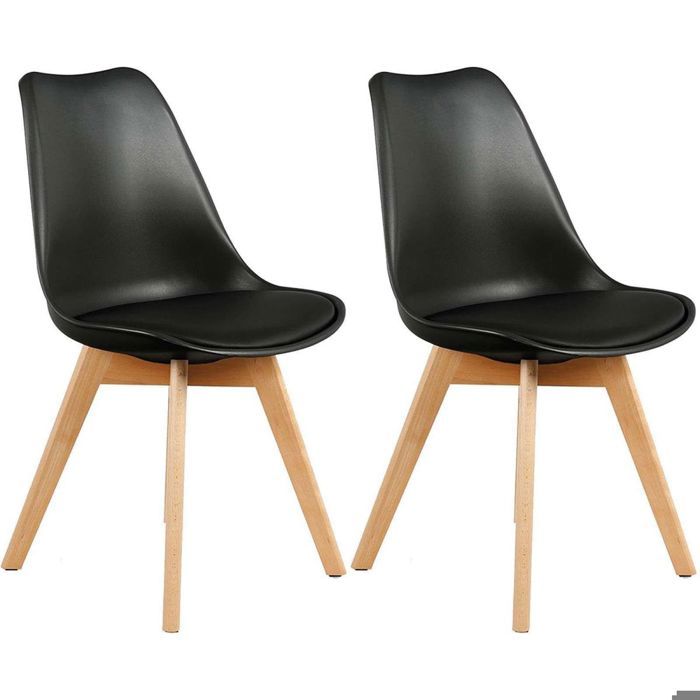 Chaise scandinave avec assise rembourrée (Lot de 2) Noir