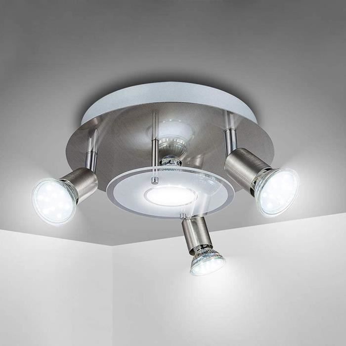 CGC Lighting Plafonnier GU10 3 Spots Réglables - Luminaire Rond Moderne Pour Cuisine Et Salon Blanc