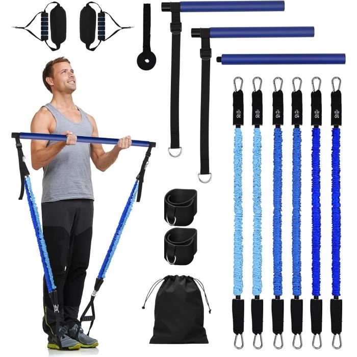 Kit de Barre de Pilates avec 6 Bandes de Résistance Élastique en Latex