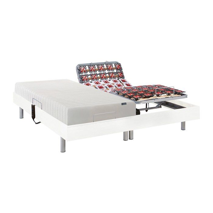Lit électrique de relaxation tout plots + matelas accueil latex - 2 x 90 x 200 cm - Blanc - ETHER de YSMÉE