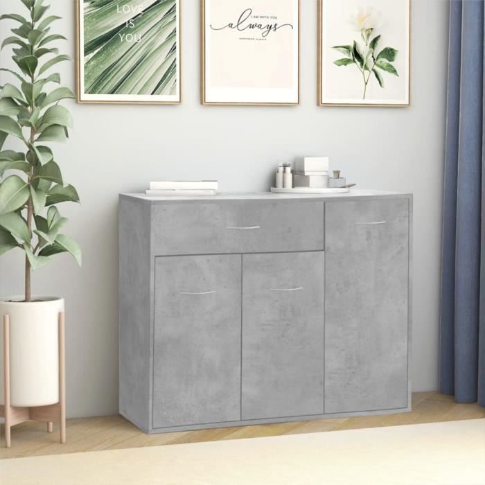 Elegant BAHUT Cuisine - ENFILADE - Buffet Gris béton 88x30x70 cm AggloméréBonne vie48960 - Gris 26 Kg