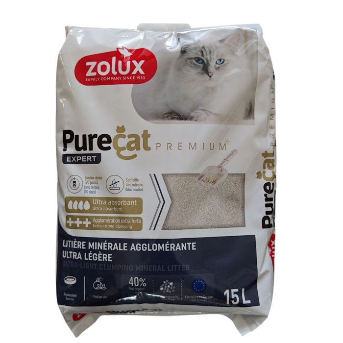 Litière agglomérante minérale 15 Litres soit 9.8 kg pour chat - zolux Litière agglomérante minérale 15 Litres soit 9.8 kg pour chat - zolux