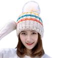 Bonnet en crochet tricoté par câble pour femme d'hiver Beige-1