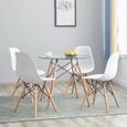 DORAFAIR Complet Verre Table et 4 Chaise de Salle à Manger Couleur Blanc Design Scandinave-1