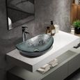 Lavabo en Forme Ovale Céramique Vasque à poser de salle de bain 53x35x16cm Forme de bateau argent-1