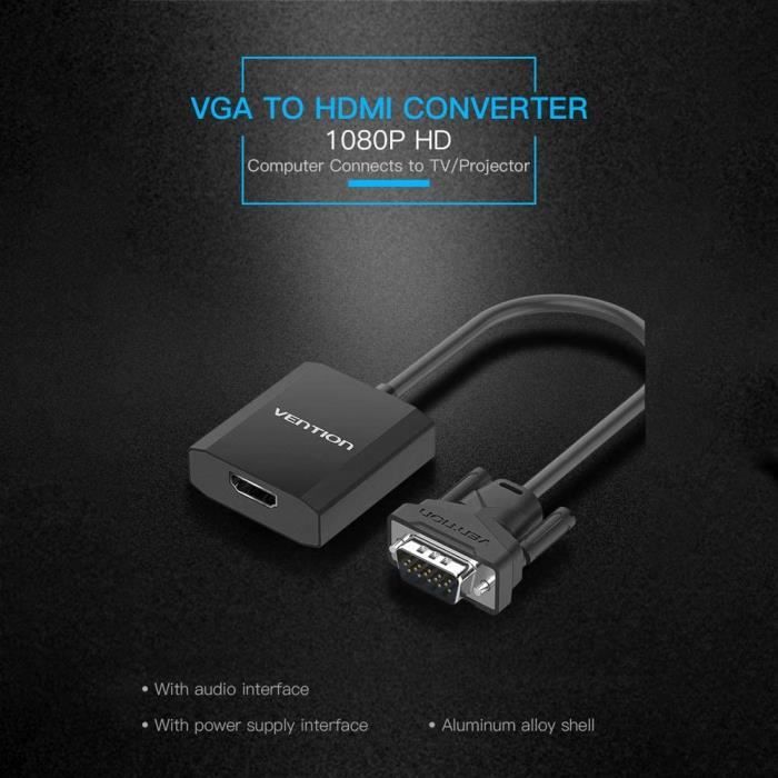 Vention – convertisseur VGA vers HDMI, câble adaptateur VGA vers HDMI,  connecteur Audio 1080P pour PC portable