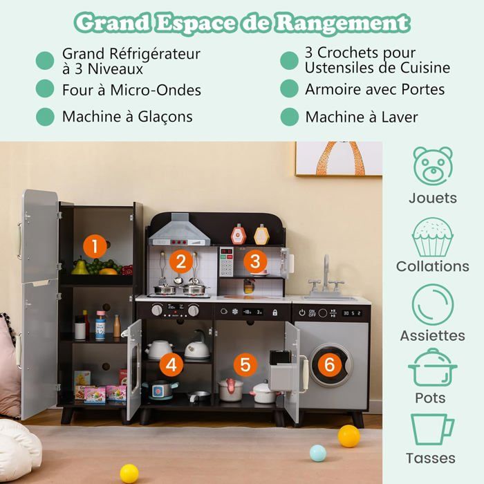 GOPLUS Cuisine en Bois Enfant avec Effect Sonore, Kit de Jouet Cuisine