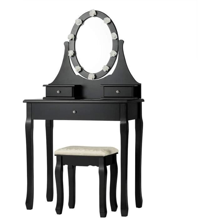 Coiffeuse Moderne Et élégante En Bois, Avec Pieds En Acier Noir, Lampe De  Miroir Et Bouquet En Va