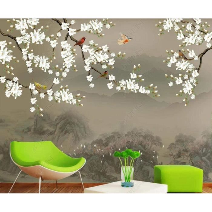 Papier Peint Panoramique Magnolia Fleur Oiseau Papier Peint 3D ...