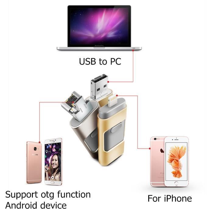 Clé USB Avizar Clé USB 64 Go OTG iPhone iPad Smartphone Tablette - Prise  Lightning / micro-USB