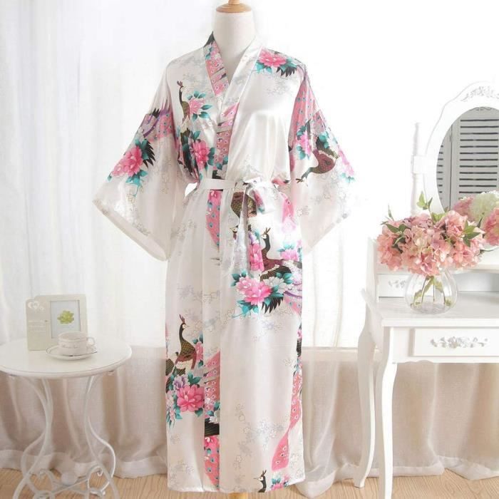 Robe De Chambre Femme Japonais Satin Longue Imprim Peignoir