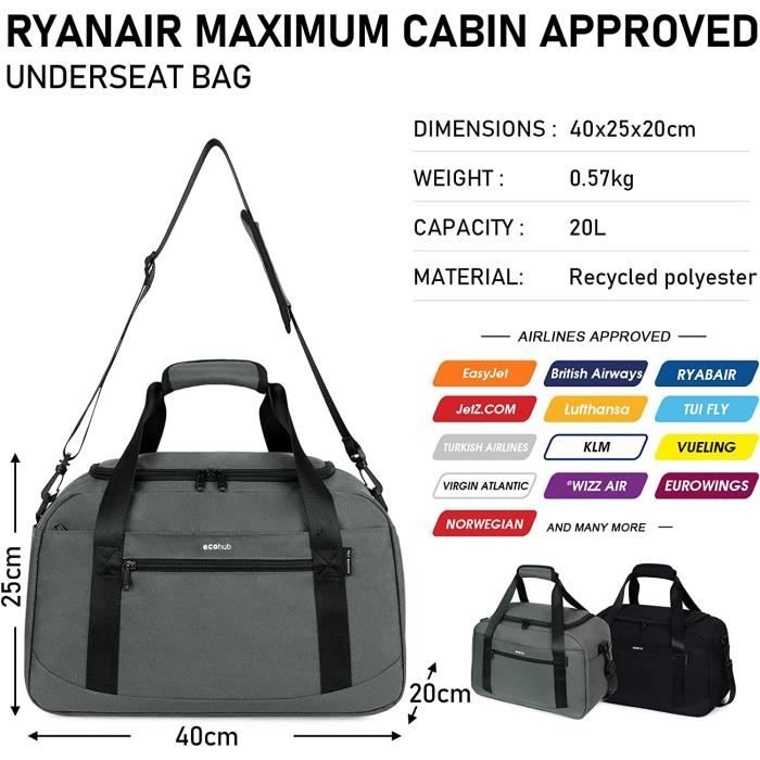 Sac de Voyage 40X20X25 Bagage Cabine Petit Sac Cabine Avion Valise Cabine  Ecologique Bagage Portable Valise