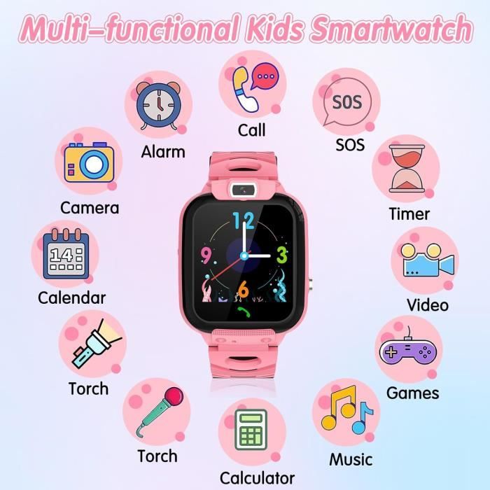 Téléphone Enfant 4G GPS – Appel Vidéo Double Caméra Podomètre – Contrôle Parental – Cadeau Anniversaire Noel