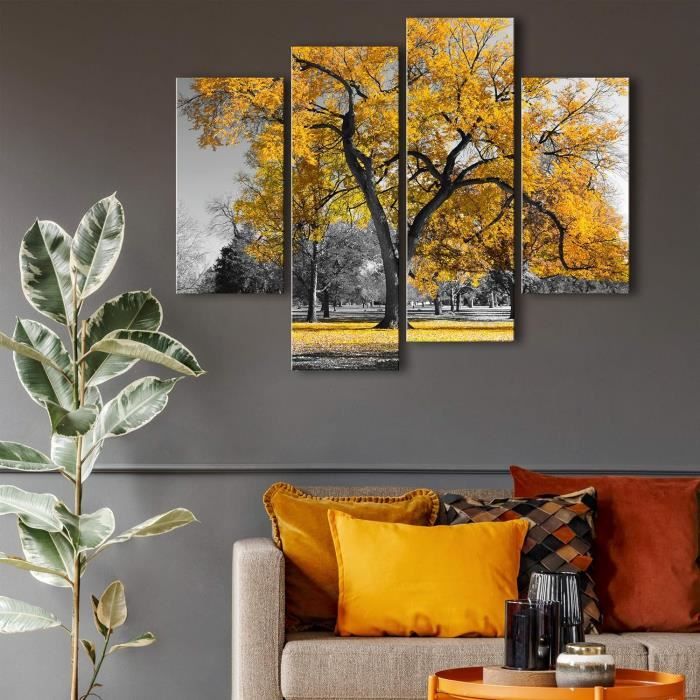 Tableau Déco Toile Encadrée 3 Panneaux Paysage Arbres Violet Et Gris 50x50cm