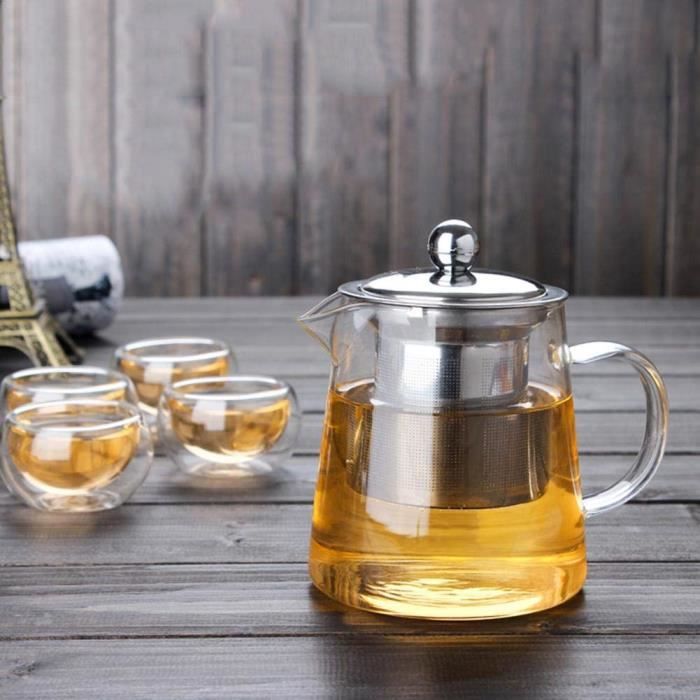 Théière En Verre Borosilicate 900ml - Avec Filtre Inox 304 Et Poignée Anti-brûlure - Compatible Cuisinière Et Lave-vaisselle