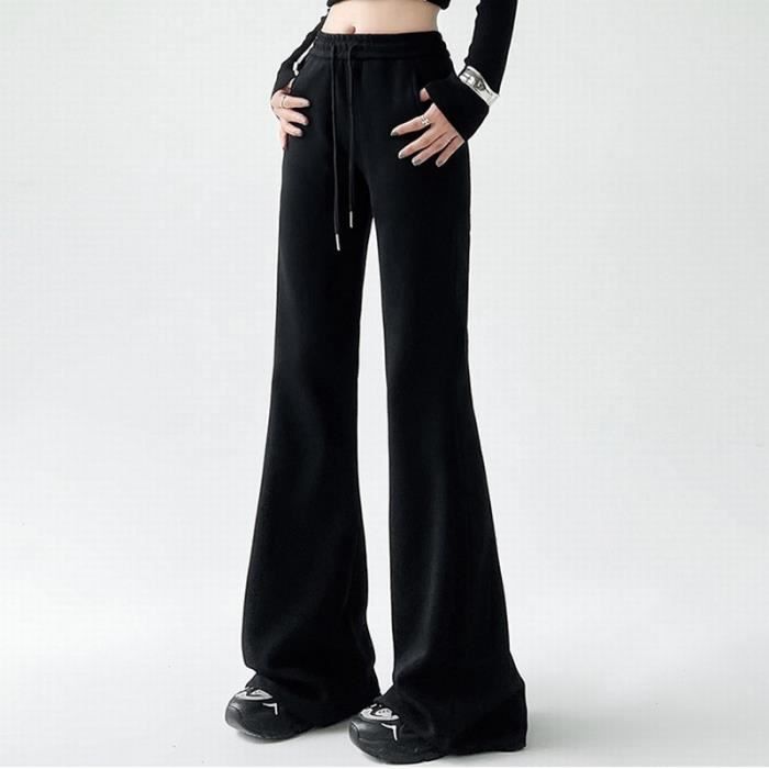 Pantalon de sport femme taille basse bootcut gris pour fitness