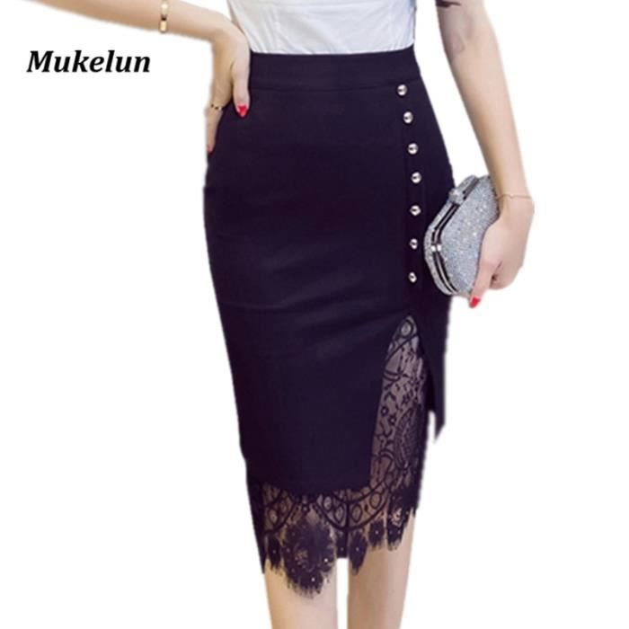 Jupe Jupe crayon taille haute en dentelle pour femmes longueur