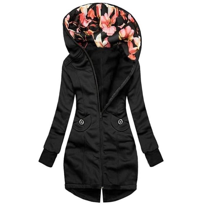 Manteau Femme Hiver Long Chaud Sweat Capuche Longue Veste Sweat