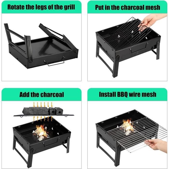 Barbecue De Table Acier Inoxydable Pliant Portable - Mini Grill Camping Plage Pique-nique 19x19cm