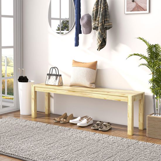 Banc De Cuisine En Bois Massif 2 Places - 120x33x45 Cm, Charge 240 Kg, Style Campagnard