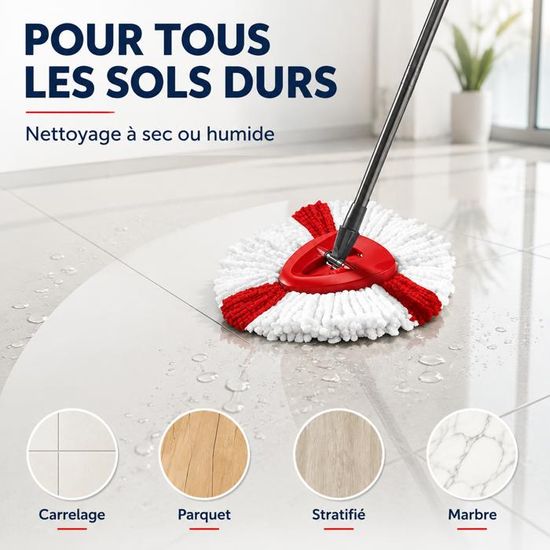 Lot De 3 Recharges Microfibre Pour Serpillière Vileda - Compatible EasyWring - Lavable En Machine - Pour Tous Sols Durs