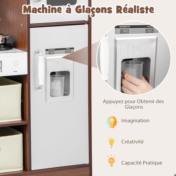 DREAMADE – Cuisine Enfant Avec Accessoires – Lumières, Sons – Four, Micro-ondes, Machine à Glaçons – 90x90 Cm – Dès 3 Ans – Cadeau