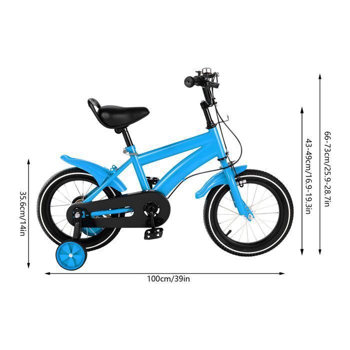 Vélo Enfant 14 Pouces 3-7 Ans - Cadre Acier, Freins Avant Disque, Hauteur Réglable - Avec Roues Stabilisatrices Et Panier - Charge Max 60 Kg