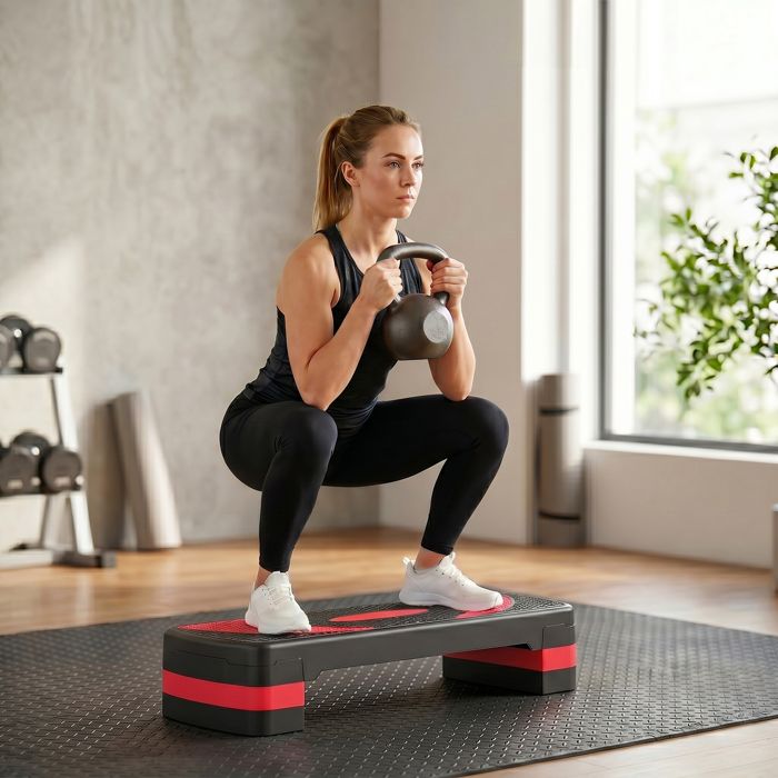 HOMCOM Stepper Aérobic Réglable En Hauteur 3 Niveaux 10/15/20 Cm - Fitness Cardio Jusqu'à 150 Kg Rouge