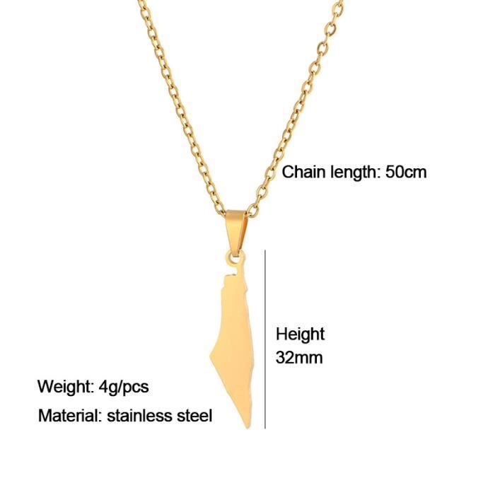 Collier Carte De La Palestine En Acier Inoxydable Doré – Pendentif Drapeau Palestine Élégant Et Signifiant