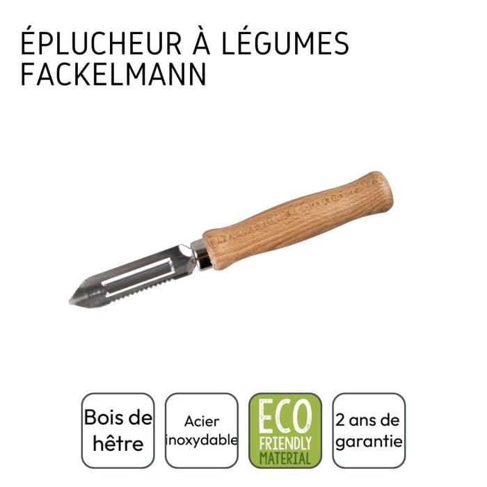 Fackelmann 31371 Eplucheur à légumes en inox avec manche en bois, économe,  rasoir à légumes, Acier inoxydable, Bois de hêtre, 15 cm