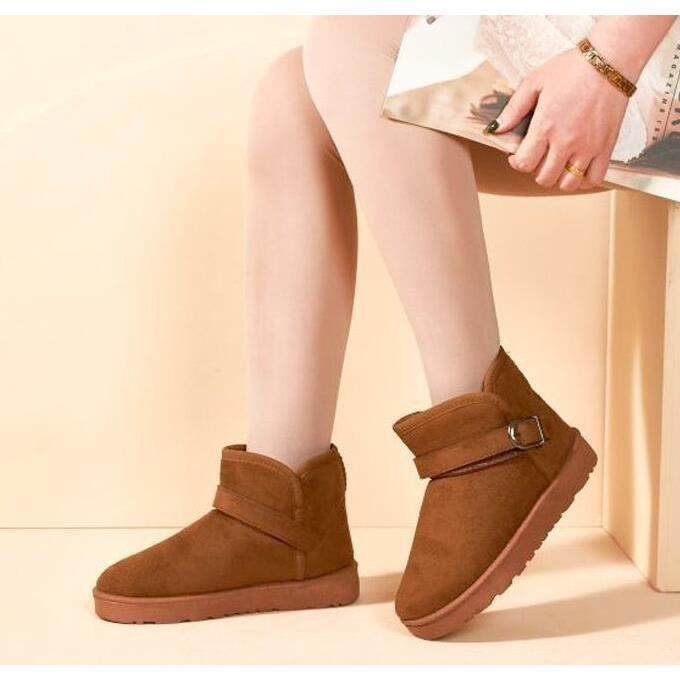 Bottines Femme en Daim Marron Talon Compens et Fermeture clair