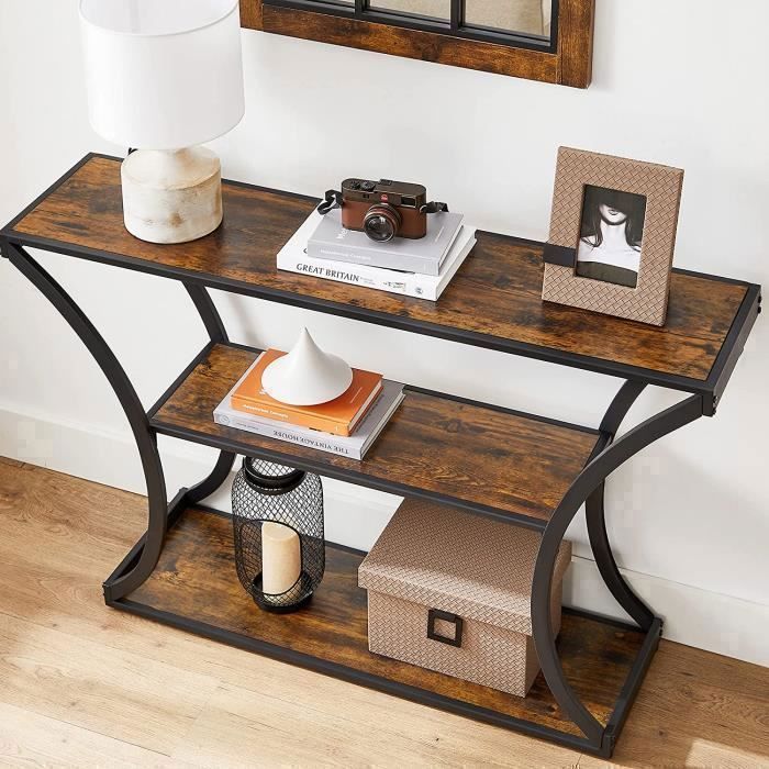 VASAGLE Console Table, Hall Table with 2 Graters, Side Table, Sideboard, Living Room, Hallway, 101.5 x 35 x 80 Cm, Slim, Steel, In Industrial Design, Vintage Brown Black LNT81BX