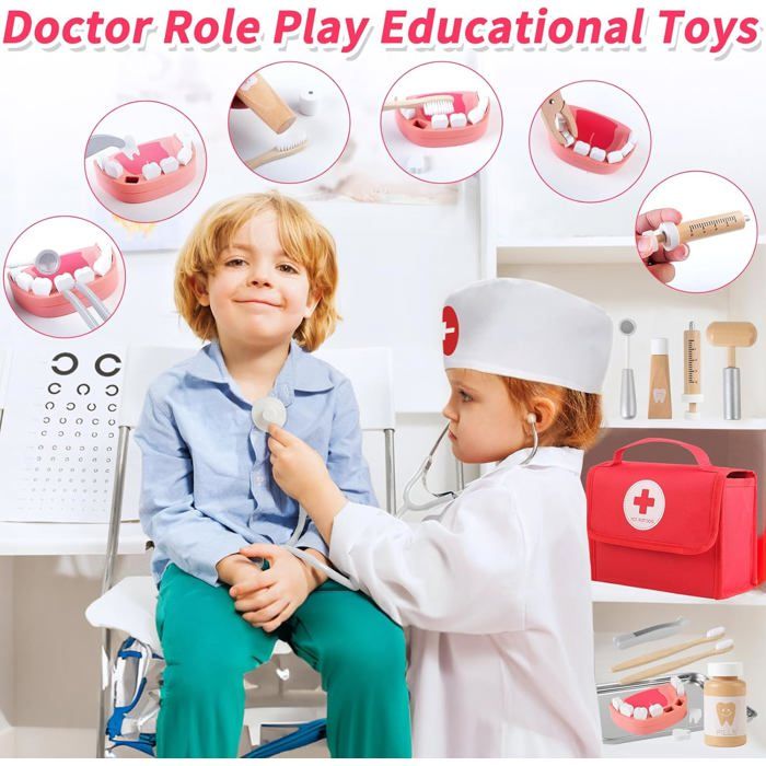 EFO SHM MALETTE Docteur Enfant Médecin Jouet Bois avec Stéthoscope Thermomètr... EUR 29,99