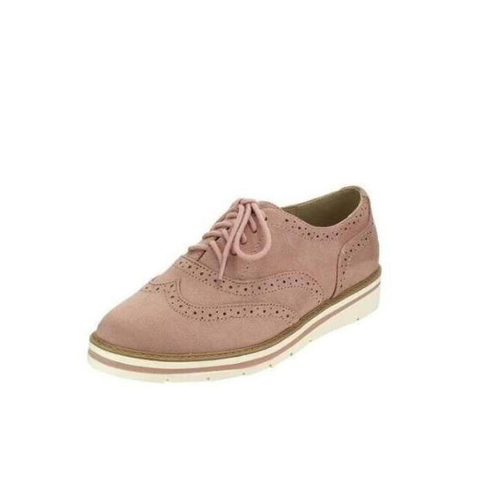 Richelieu en cuir pour femme Rose Lacets antiderapants et confortables Rose Cdiscount Chaussures