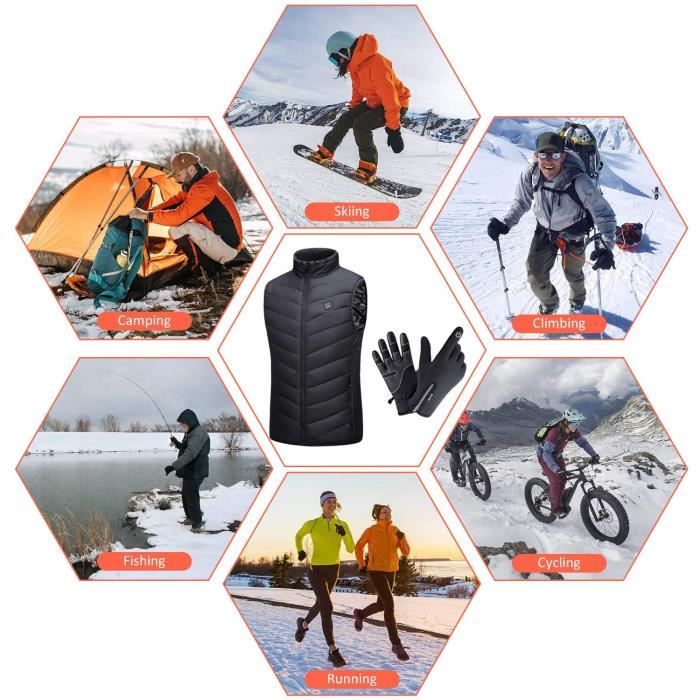 Gilet chauffant Usb avec batterie incluse, gants chauds d'hiver
