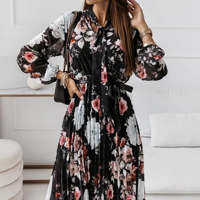 Robe longue plissée manche longue deals