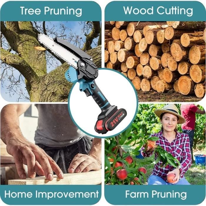 Tronçonneuse électrique 8 Pouces 21V Sans Fil Avec Batterie 4000mAh Et 2 Chaînes