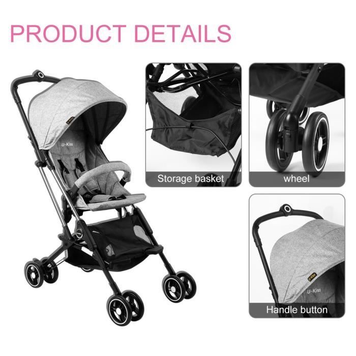 Poussette bebe compacte U kiss Pliable Poussette bebe legere pour landau convertible pour bebe Gris Cdiscount Puericulture Eveil bebe