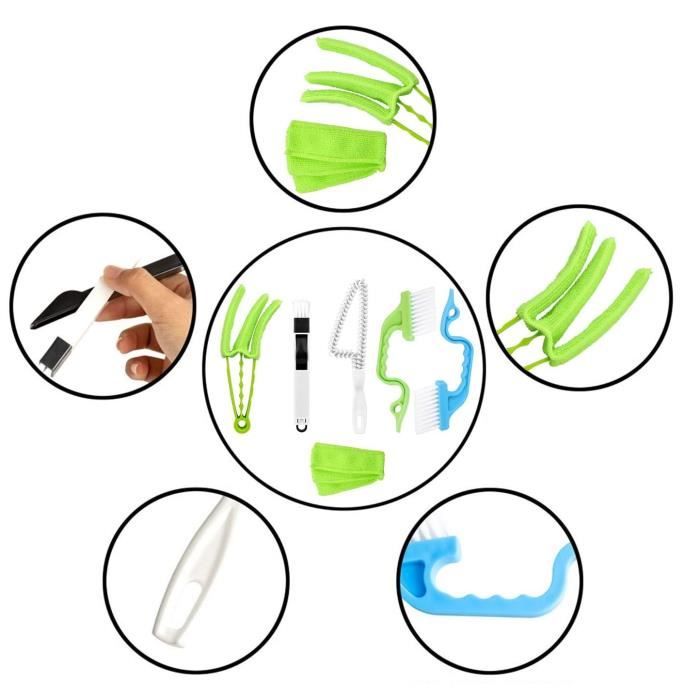 Kit De 6 Brosses De Nettoyage Pour Rainures - Avec 6 Tampons Rechange - Pour Fenêtres Portes Rails