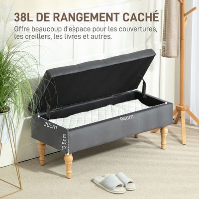 Banc Bout De Lit Velours Côtelé Gris - 100 X 36 X 45 Cm, Charge 220 Kg - Pieds Acier Noir, Pour Entrée, Salon, Chambre