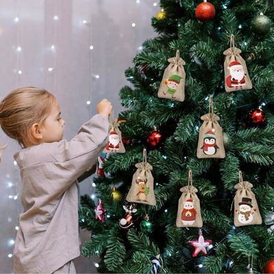 12 Sacs En Toile De Jute Noël - 15x10 Cm, Cordon De Serrage, Réutilisables Pour Cadeaux, Bonbons, Décoration