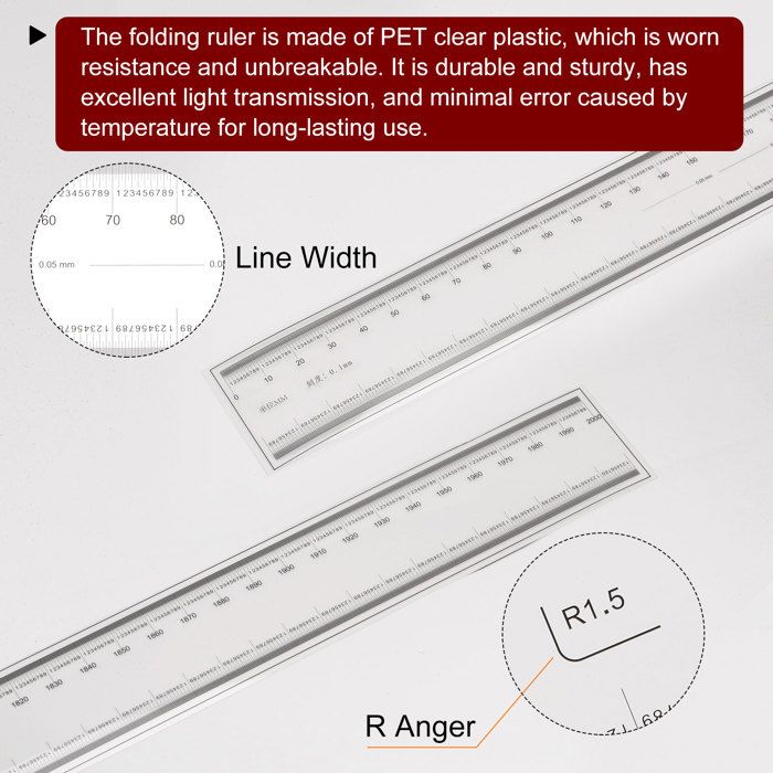 Règle Flexible En PET 100cm – 0,1mm D'épaisseur, Avec Angles Et Lignes De Largeur