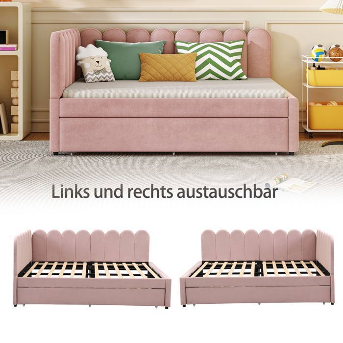 Canapé-lit Convertible 140x200 Cm Avec Tiroirs - Dossier Moelleux, Sommier Lattes, Design Blanc Et Bois, Gain De Place - 5