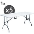 Table pliante réception 180cm - MOB EVENT PRO - Lot de 5 - 8 places - Blanc et noir-0