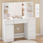 Coiffeuse WOLTU, Table de Maquillage avec Miroir et Multiprise, Luminosité Réglable, Blanc