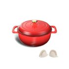 Cocotte - ALIGHTUP - Cocotte Fonte Émaillée ronde, Avec 2 Gants de Cuisine en Silicone, 26cm - Dégradé rouge